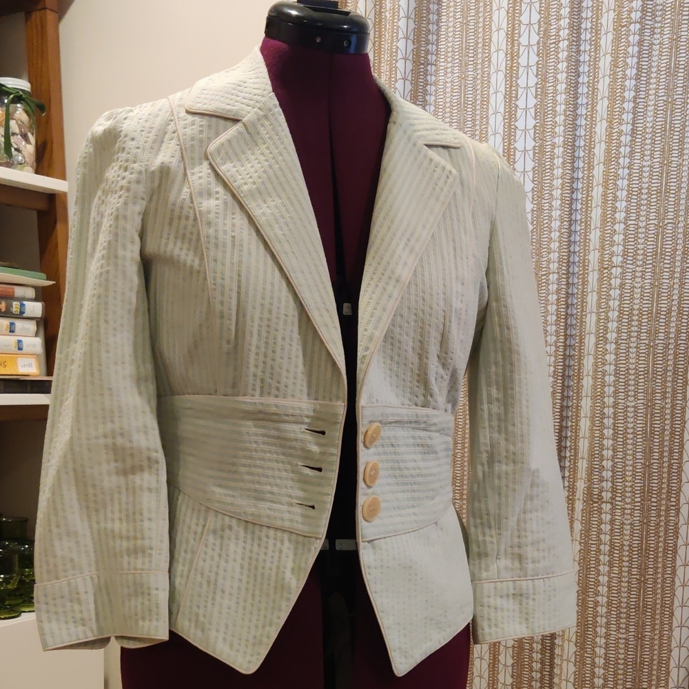 Women's Mint Green And White Striped Blazer